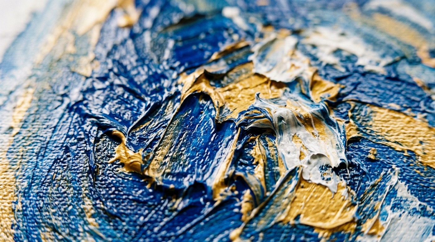 Close-up of textured oil paint on canvas